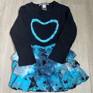 GIRLS Black and Blue Tie-Dye Dress with Heart Design size 3